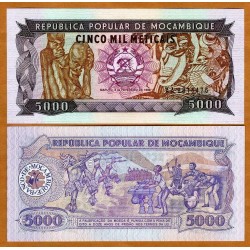 MOZAMBIQUE 5000 METICAIS 1989 MASCARAS TRIBALES Pick 133B BILLETE SC Portugal Mocambique UNC BANKNOTE