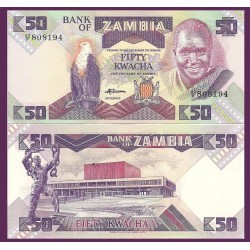ZAMBIA 50 KWACHA 1986 ESCLAVO ROMPIENDO CADENAS y AGUILA Pick 28 BILLETE SC Africa UNC BANKNOTE