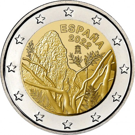 . 1 moneda x ESPAÑA 2 EUROS 2022 PARQUE NACIONAL DE GARAJONAY Unesco LA GOMERA SC BIMETALICA CONMEMORATIVA