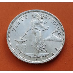 FILIPINAS 50 CENTAVOS 1944 S DAMA KM.183 MONEDA DE PLATA @LUJO@ Ocupacion de Estados Unidos 1/2 Dolar silver PHILIPPINES
