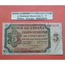 ESPAÑA 5 PESETAS 1938 BURGOS Serie L 6936528 Pick 110A BILLETE MUY CIRCULADO Spain banknote