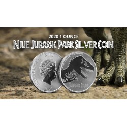 . 1 moneda RARA x NIUE 2 DOLARES 2020 DINOSAURIO película  JURASSIC PARK PLATA PURA SC OZ 1 ONZA 2020