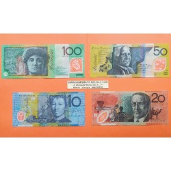 4 billetes x AUSTRALIA 10+20+50+100 DOLARES 1994+1998+1999 Hechos en PLASTICO Pick 52B+53A+54B+55B PVP NUEVOS 550€