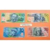 4 billetes x AUSTRALIA 10+20+50+100 DOLARES 1994+1998+1999 Hechos en PLASTICO Pick 52B+53A+54B+55B PVP NUEVOS 550€
