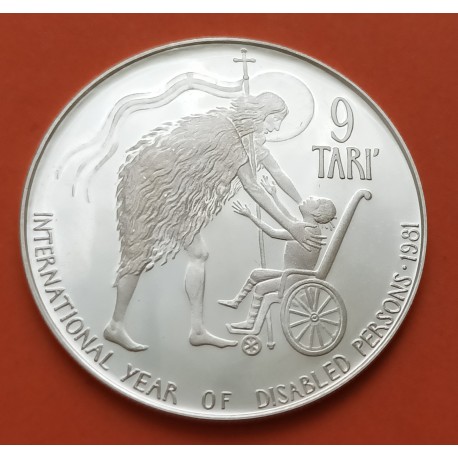 . Tirada 3.000 ORDEN DE MALTA 9 TARI 1981 AÑO DE LAS PERSONAS DISCAPACITADAS KM.X.86 MONEDA DE PLATA PROOF