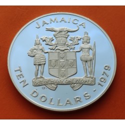 JAMAICA 10 DOLARES 1979 NIÑO JUGANDO AL CRICKEY KM.80 MONEDA DE PLATA PROOF International Year of the Child
