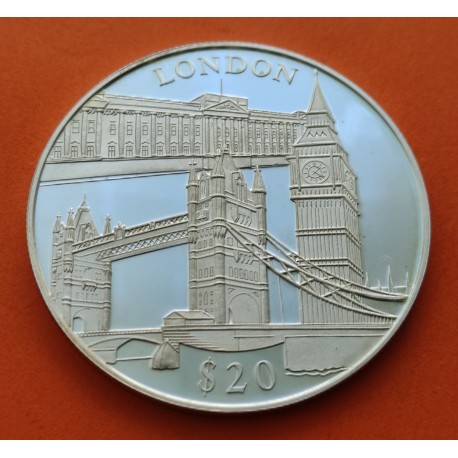 LIBERIA 20 DOLARES 2000 LONDON BIG BEN PUENTE DE LONDRES KM.639 MONEDA DE PLATA PROOF silver coin