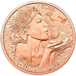 . 2ª moneda x AUSTRIA 10 EUROS 2022 FLOR DIENTE DE LEON Serie THE LANGUAJE OF FLOWERS COBRE SC Osterreich DANDELION