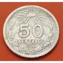 MEXICO 50 CENTAVOS 1920 AGUILA y VALOR KM.447 MONEDA DE PLATA MBC- Mejico silver coin R/2