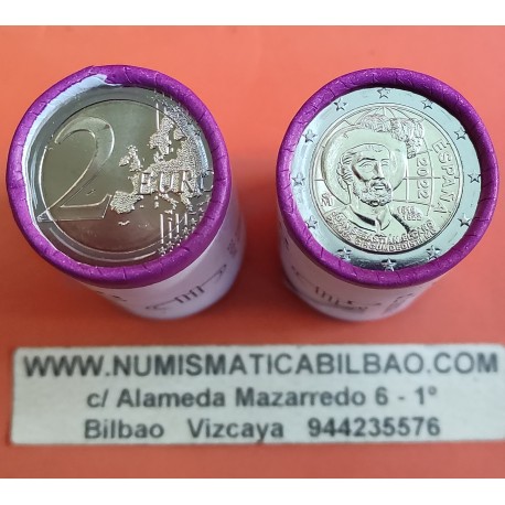 . 25 monedas x ESPAÑA 2 EUROS 2022 ELCANO V CENTENARIO DE LA VUELTA LA MUNDO SC BIMETALICA TACO / CARTUCHO