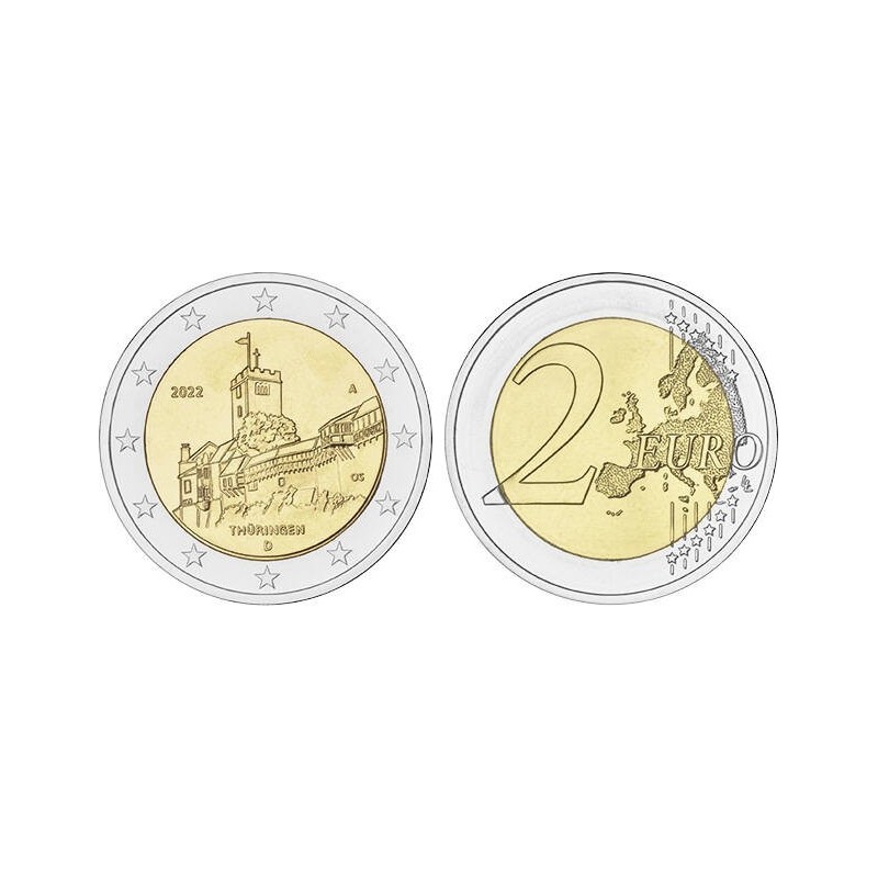 . 1 moneda ALEMANIA 2 EUROS 2022 THURINGEN Castillo de Wartburg @CECA AL AZAR@ CONMEMORATIVA SC Germany BRD Euro 2€