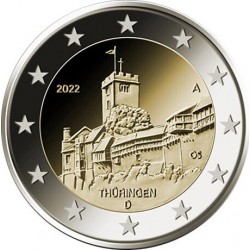 . 1 moneda x ALEMANIA 2 EUROS 2022 THURINGEN Castillo de Wartburg @CECA AL AZAR@ CONMEMORATIVA SC Germany BRD Euro 2€