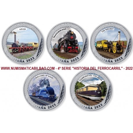 . @ENVIO HOY@ 5 monedas x 4ª SERIE ESPAÑA 1,50 EUROS 2022 HISTORIA DEL FERROCARRIL NICKEL 7.000 uds