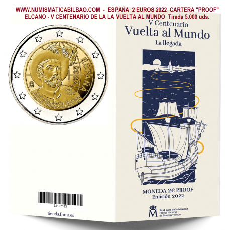 . 1 moneda x ESPAÑA 2 EUROS 2022 ELCANO V CENTENARIO DE LA VUELTA AL MUNDO SC BIMETALICA CONMEMORATIVA