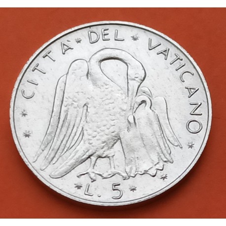 VATICANO 5 LIRAS 1974 PAJAROS y ESCUDO DEL PAPA PABLO VI KM.118 MONEDA DE ALUMINIO SC 5 Lire PAULUS VI