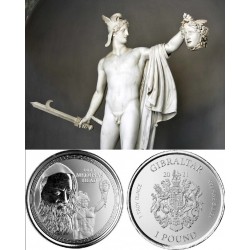 . 1 moneda x GIBRALTAR 1 LIBRA 2021 PERSEO y MEDUSA MONEDA DE PLATA PURA cápsula 1 Pound MEDUSA'S HEAD Oz ONZA