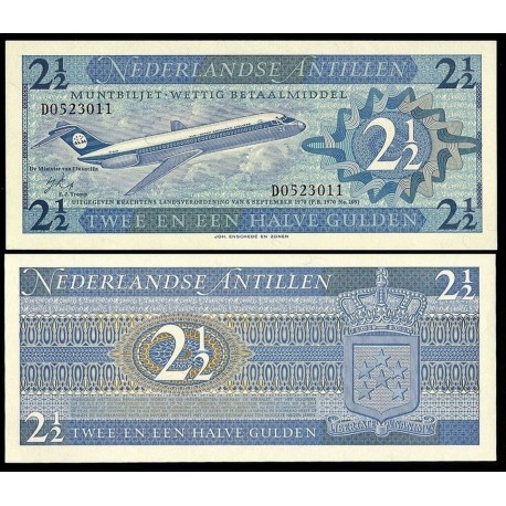 ANTILLAS HOLANDESAS 2,50 GULDEN 1970 AVION AEROLINEAS ALM Pick 21 BILLETE SC Netherland Antilles 2 1/2 Gulden UNC BANKNOTE