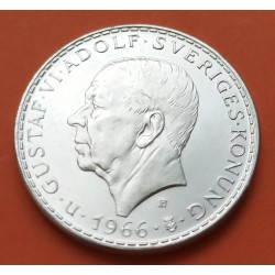 SUECIA 5 KRONOR 1966 REY GUSTAV VI y REFORMA CONSTITUCIONAL KM.839 MONEDA DE PLATA SC- Sweden silver 5 Coronas