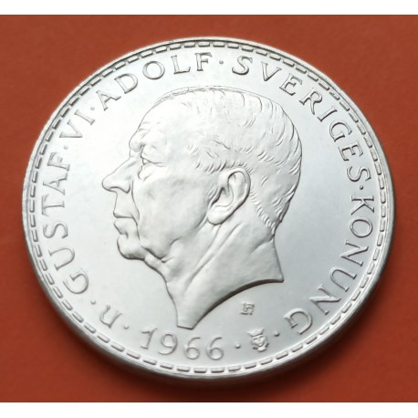 SUECIA 5 KRONOR 1966 REY GUSTAV VI y REFORMA CONSTITUCIONAL KM.839 MONEDA DE PLATA SC- Sweden silver 5 Coronas