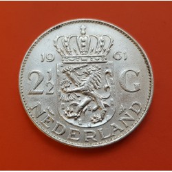 0,35 Onzas x HOLANDA 2,50 GULDEN 1961 REINA JULIANA y LEON CON ESPADA KM.185 MONEDA DE PLATA MBC The Netherlands silver