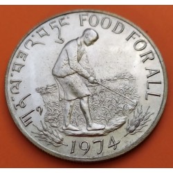 BHUTAN 15 NGULTRUMS 1974 FAO CAMPESINO FOOD FOR ALL KM.42 MONEDA DE PLATA BAJA SC Imperfecciones habituales SILVER COIN