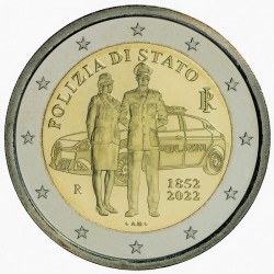 . 1 moneda x ITALIA 2 EUROS 2022 POLICIA DEL ESTADO y COCHE 1ª CONMEMORATIVA Italy POLIZIA DI STATO