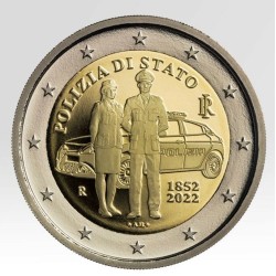 . 1 moneda @ENVIO 22/ABRIL@ ITALIA 2 EUROS 2022 POLICIA DEL ESTADO y COCHE 1ª CONMEMORATIVA Italy POLIZIA DI STATO