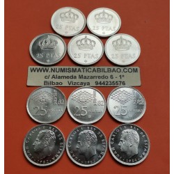 11 monedas NUEVAS x ESPAÑA 25 PESETAS 1975 * 76 - 77 - 78 - 79 - 80 JUAN CARLOS I + 1980 * 80 - 81 - 82 MUNDIAL 1982+1983+1984