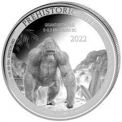 . 1 moneda x CONGO 20 FRANCOS 2022 GIGANTOPITHECUS Prehistoric Life 7ª OZ PLATA PROOFLIKE cápsula 1 ONZA CRETACICO