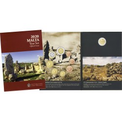 . MALTA CARTERA OFICIAL EUROS 2020 UNC 1+2+5+10+20+50 Centimos y 1+2 EUROS + 2 EUROS 2020 TEMPLO SKORBA MARCA DE CECA "F"