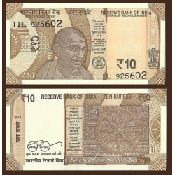 INDIA 10 RUPIAS 2018 MAHATMA GANDHI y RUEDA DE CARROMATO Pick NEW BILLETE SC UNC BANKNOTE