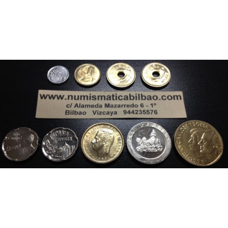 .ESPAÑA SERIE 1990 SC 1+5+25+25+50+50+ 100 PESETAS + 200 PESETAS + 500 PESETAS 1990 JUAN CARLOS I SIN CIRCULAR