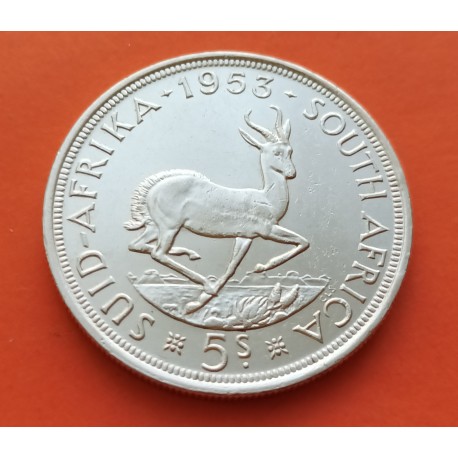 SUDAFRICA 5 SHILLINGS 1953 ANTILOPE ELIZABETH II KM.52 MONEDA DE PLATA SC/EBC SOUTH AFRICA SILVER COIN