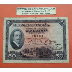 50 PESETAS 1927 ALFONSO XIII SIN SERIE 844 ESPAÑA + SELLO REPUBL