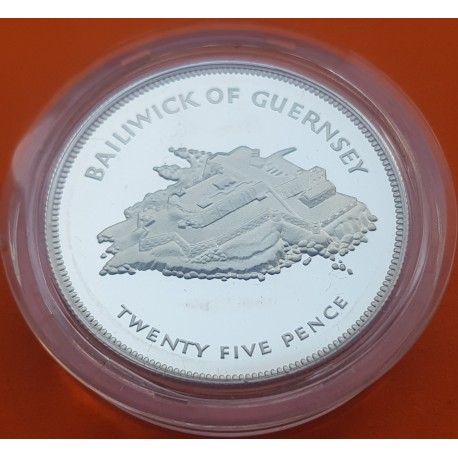 GUERNSEY 25 PENIQUES 1977 JUBILEO DE ISABEL II KM.31A MONEDA DE PLATA PROOF UK Colony 25 Pence Silver Jubilee Bailwick Of