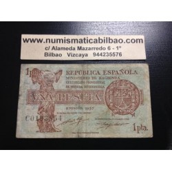 .ESPAÑA 1 PESETA EMISION 1937 REPUBLICA SERIE C...854 @RARA@