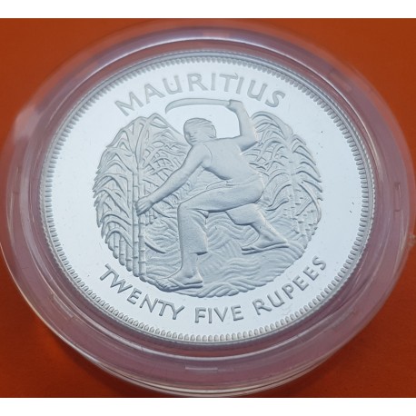 MAURITIUS 25 RUPIAS 1977 JUBILEO DE LA REINA CORTADOR DE CAÑA DE AZUCAR KM.43A MONEDA DE PLATA PROOF Islas Mauricio INGLATERRA