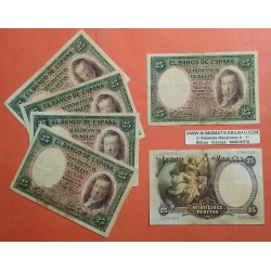 1 billete x ESPAÑA 25 PESETAS 1931 VICENTE LOPEZ Sin Serie Pick 81 BILLETE MUY CIRCULADO tono amarillento II REPUBLICA