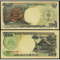 INDONESIA 500 RUPIAS 1992 ORANGUTAN y CABAÑA Pick 128 BILLETE SC 500 Rupiah UNC BANKNOTE