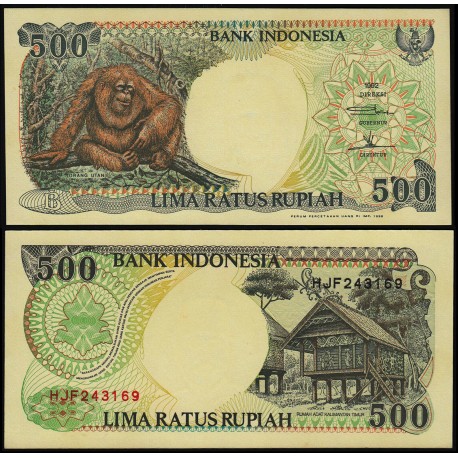 INDONESIA 500 RUPIAS 1992 ORANGUTAN y CABAÑA Pick 128 BILLETE SC 500 Rupiah UNC BANKNOTE