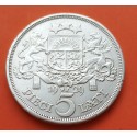 LETONIA 5 LATI 1929 DAMA y ESCUDO KM.9 MONEDA DE PLATA EBC Latvia Latvijas Republik silver coin R/2