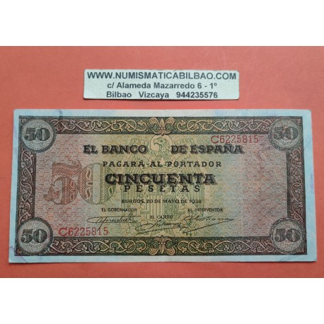 ESPAÑA 50 PESETAS 1938 CASTILLO de OLITE Serie C 6225815 Pick 112 BILLETE EBC- @RARO@ Spain banknote