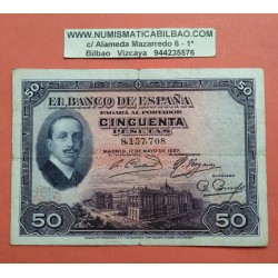 50 PESETAS 1927 ALFONSO XIII SIN SERIE 844 ESPAÑA + SELLO REPUBL