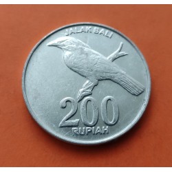 INDONESIA 200 RUPIAS 2003 PAJARO ESTONINO DE BALI JALAK KM.66 MONEDA DE ALUMINIO SC-