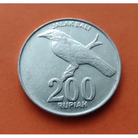 INDONESIA 200 RUPIAS 2003 PAJARO ESTONINO DE BALI JALAK KM.66 MONEDA DE ALUMINIO SC-