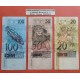 @PVP NUEVOS 385€@ 3 billetes x BRASIL 20 + 50 + 100 REAIS 1994 / 2007 MONO - LEOPARDO - PEZ Brazil banknotes RAROS y CIRCULADOS