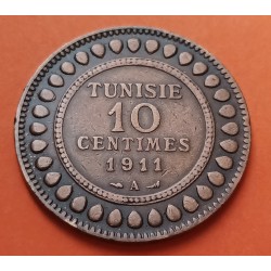 TUNEZ 10 CENTIMOS 1911 A MUHAMMAD AL-NASIR BEY Francais Protectorat KM.235 MONEDA DE BRONCE EBC- Tunisia Tunisie
