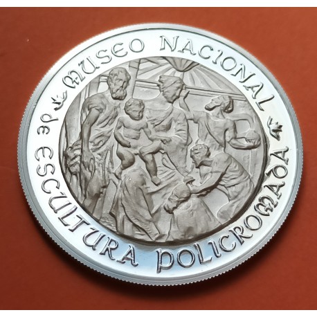 0,79 ONZAS x VALLADOLID ESPAÑA MEDALLA DE PLATA PURA 999 Años 1980 MUSEO NACIONAL ESCULTURA POLICROMADA 24,50 gramos PROOF