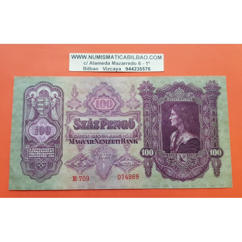 HUNGRIA 100 PENGO 1930 FORTALEZA SOBRE EL RIO Pick 98 BILLETE SC- @DOBLEZ e IMPERFECCIONES@ Hungary Szaz Pengo