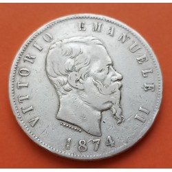 ITALIA 5 LIRAS 1874 M REY VITTORIO EMANUELE II KM.8.3 MONEDA DE PLATA @ESCASA@ Italy 5 Lire silver coin